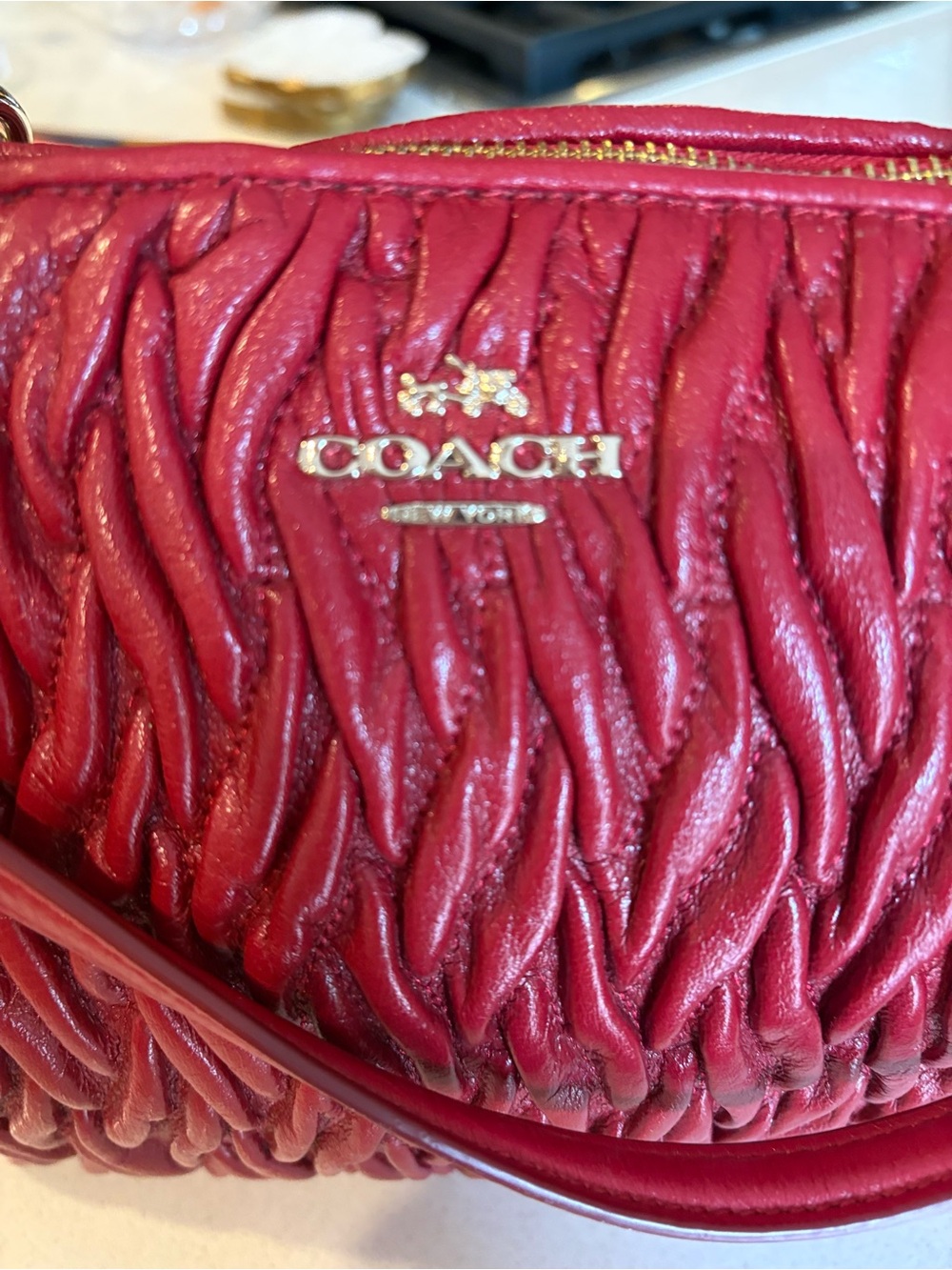 COACH Red Quilted Leather Crossbody with Gold Hardware